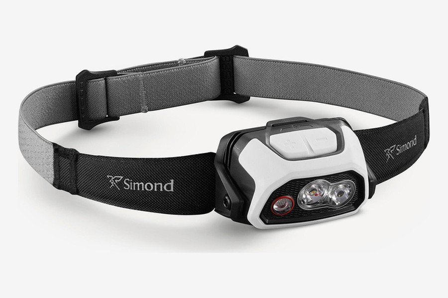 Decathlon Simond HL900 oplaadbare hoofdlamp in wit en zwart