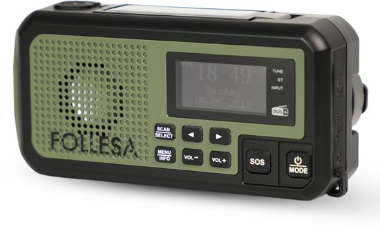 Follesa DAB-373BT noodradio met DAB plus en solar powerbank