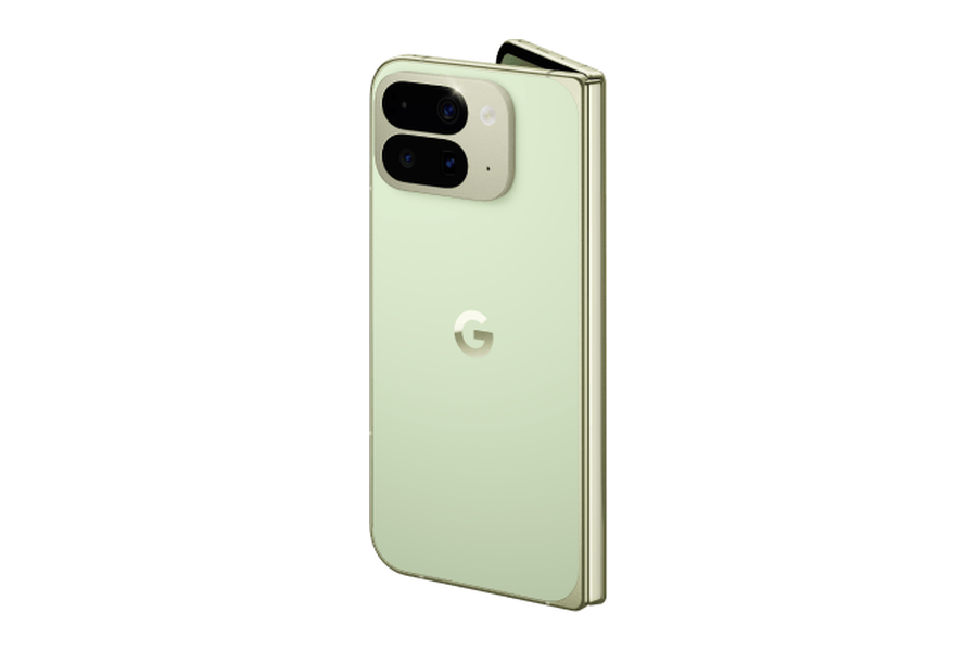 Google Pixel 10 Pro Fold vouwtelefoon in de kleur Jade, dichtgevouwen