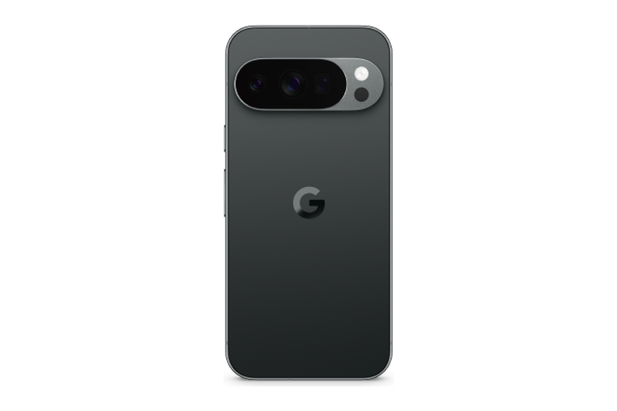 Google Pixel 10 Pro in de kleur Obsidiaan, achterkant met drie camera's
