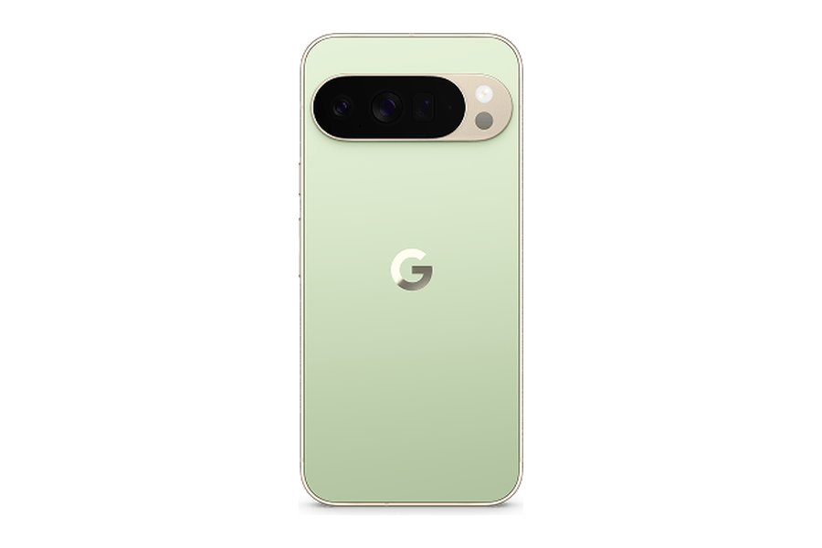 Google Pixel 10 Pro XL in de kleur Jade, achterkant met drie camera's