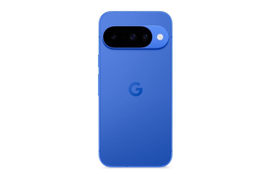 Google Pixel 10 in de kleur Indigo, achterkant met camerabalk