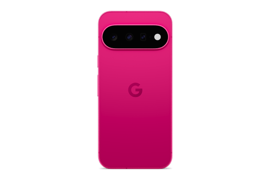 Google Pixel 11 in de kleur Hibiscus, achterkant met camerabalk