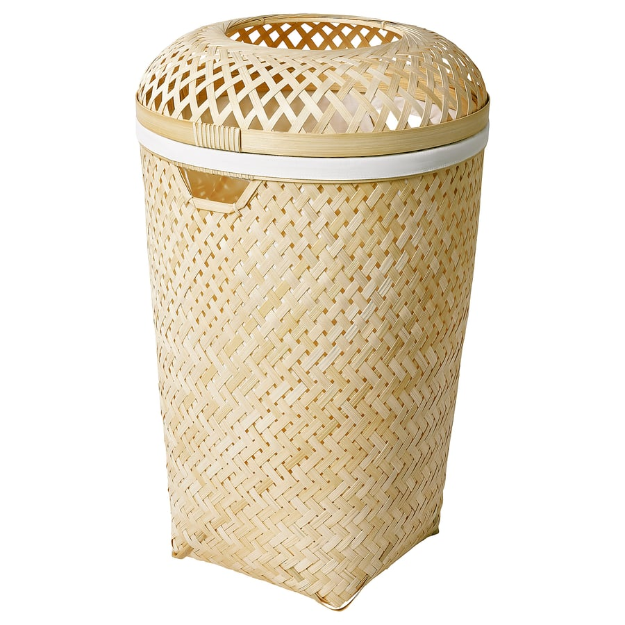 IKEA SALUDING handgemaakte bamboe wasmand van 50 liter met deksel