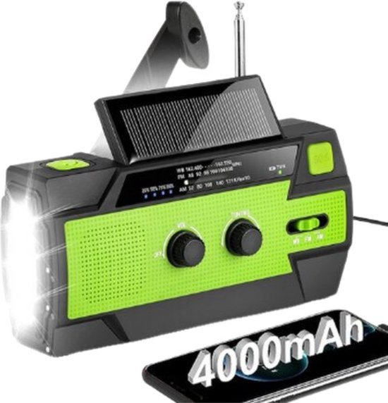Merkloze noodradio met solar en dynamo 4000 mAh