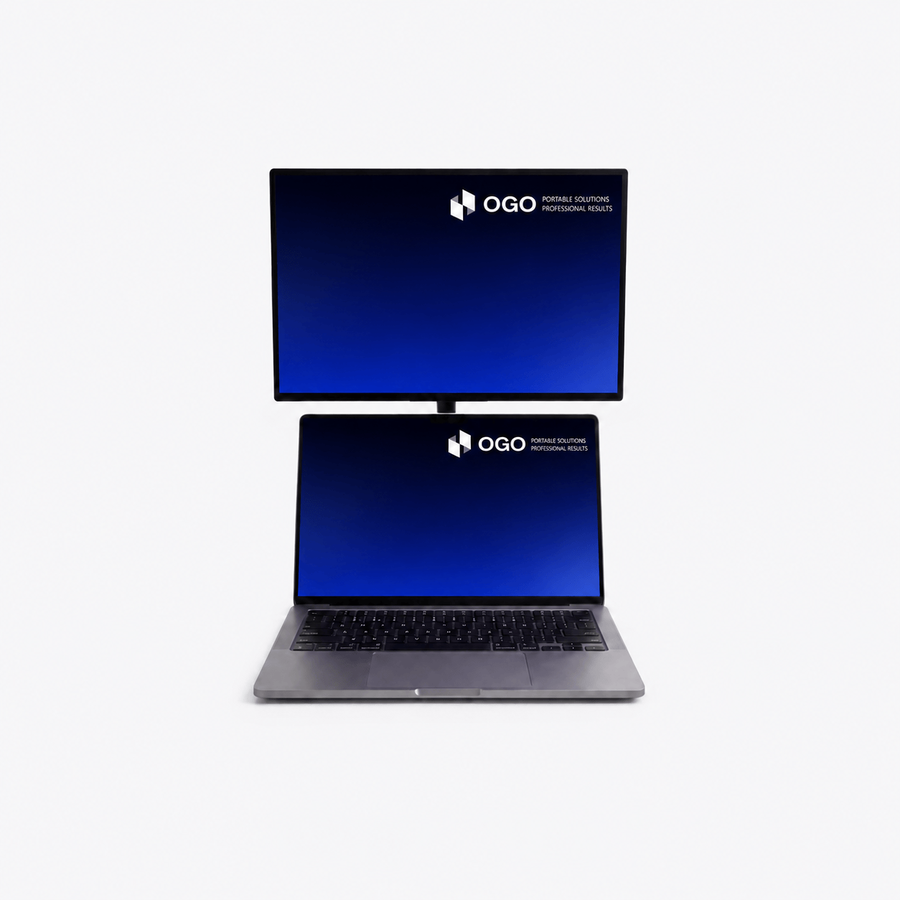 OneSight 1200p portable monitor boven een laptop op ooghoogte