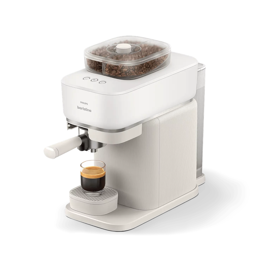 Philips Baristina Bean Swap in het wit met dubbel bonenreservoir