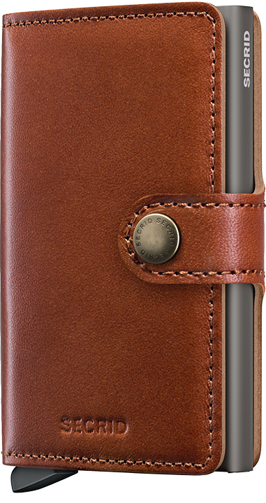 Secrid Miniwallet pasjeshouder in bruin leer met aluminium Cardprotector