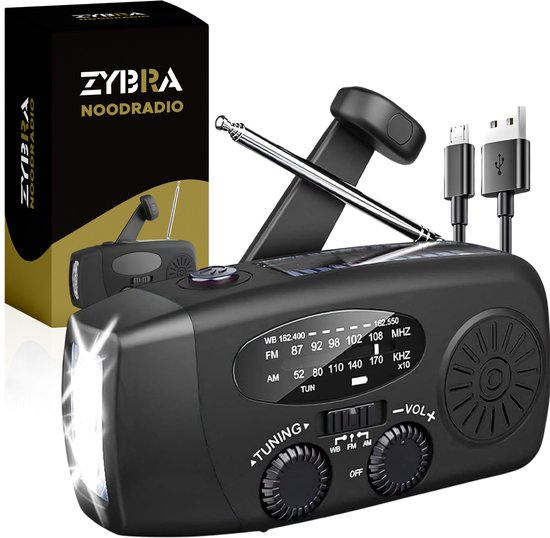 Zybra draagbare noodradio met zaklamp en powerbank