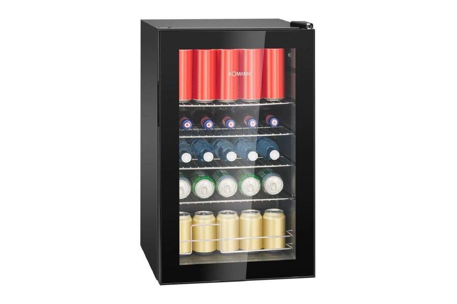 Bomann KSG 7287 zwarte koelkast met glazen deur van 63 liter