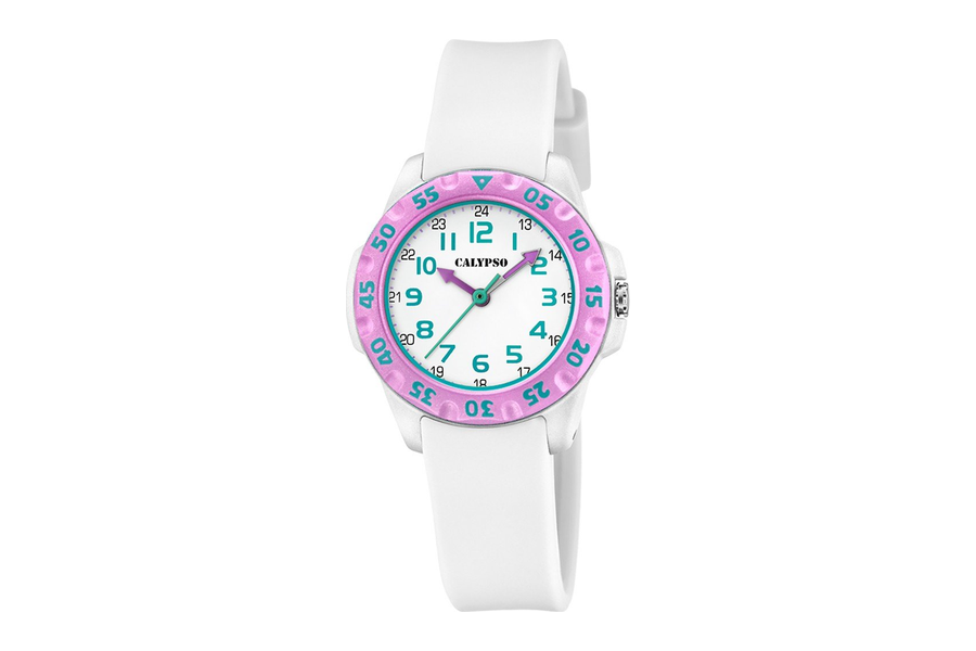Calypso Sweet Time wit kinderhorloge met roze ring