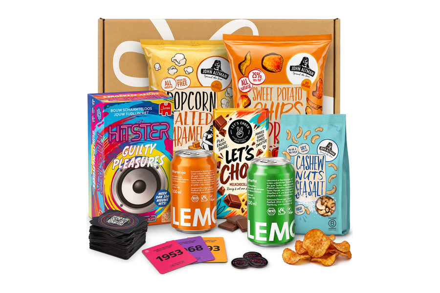 Charles Unwrap Happiness kerstpakket met Hitster Guilty Pleasures