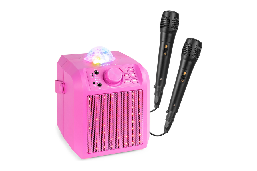 Fenton KAR55P roze karaokespeaker met twee microfoons