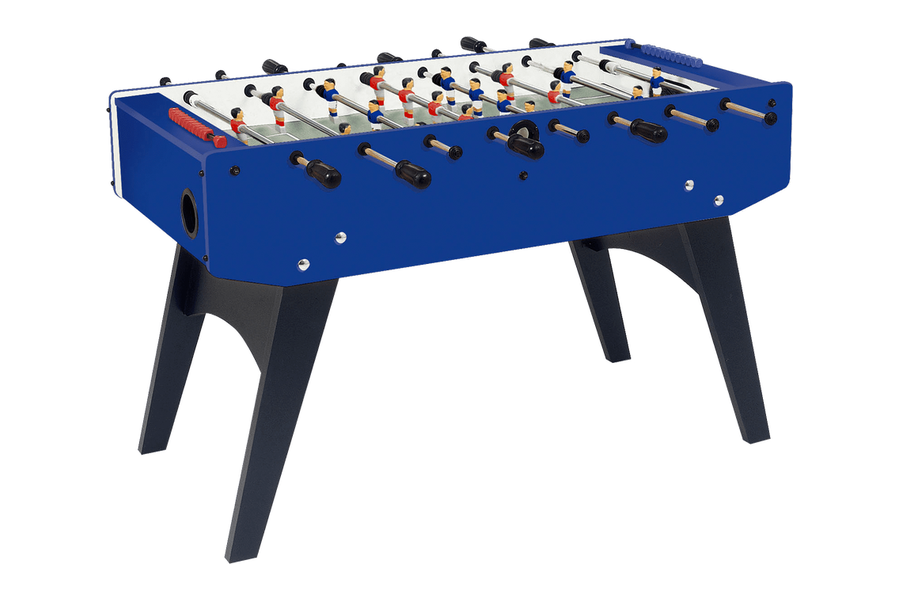 Blauwe Garlando F-20 voetbaltafel met inklapbare schuine poten
