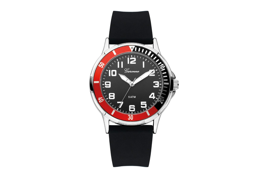 Garonne Kids Time Teller zwart kinderhorloge met rode ring