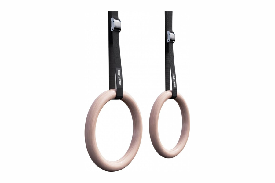 Gorilla Sports houten gymringen met nylon banden