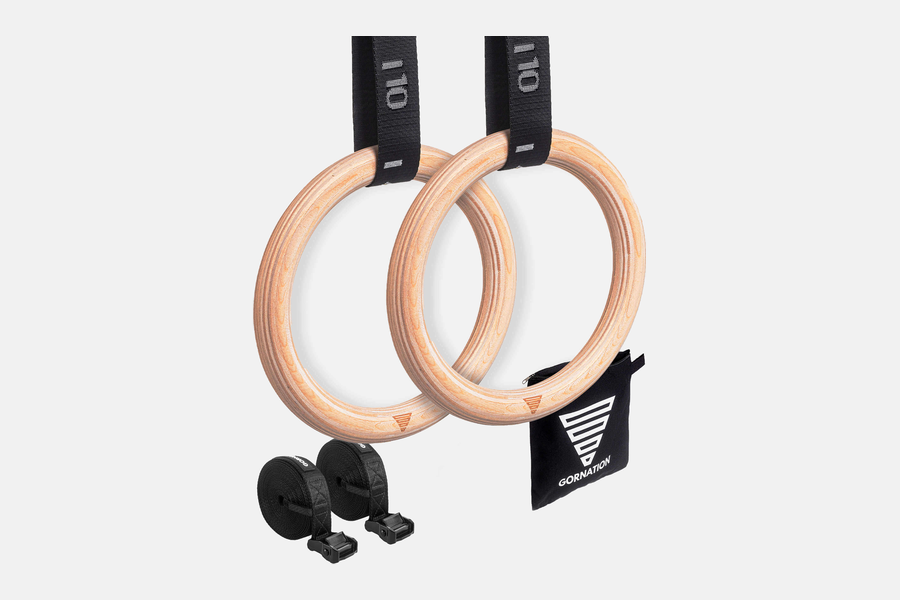 Gornation Workout Rings houten turnringen met banden en tas