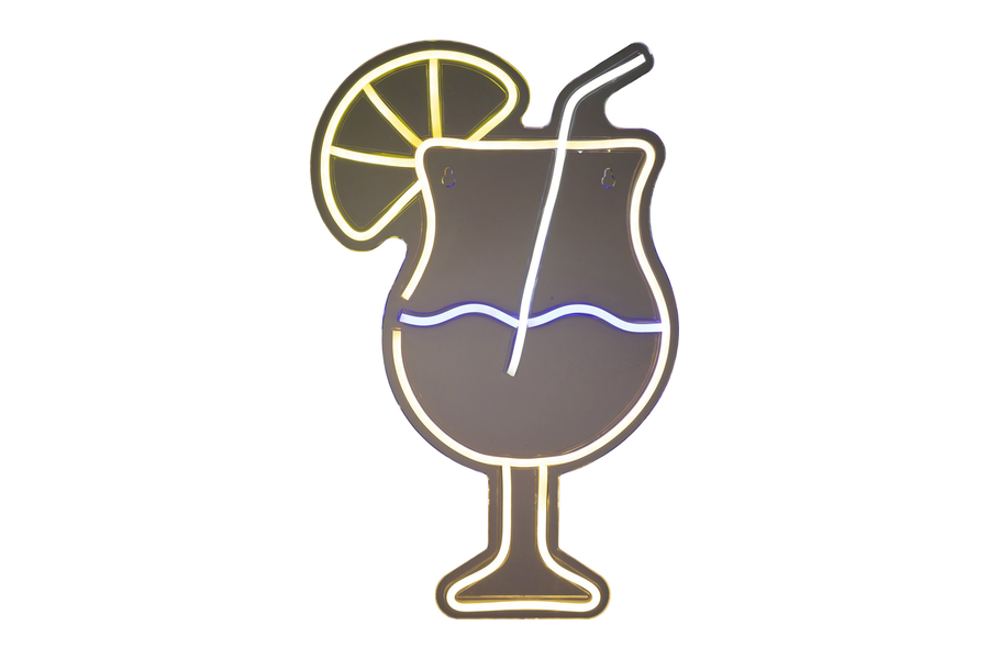 Lumineo neon wandlamp in de vorm van een cocktailglas met citroenschijf